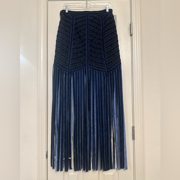 ♦️ Free People Blue Fringe Maxi Skirt Size 10 Rare - Picture 8 of 12